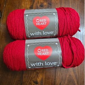 Red Heart With Love Premium Acrylic Yarn 2 Skeins 7oz Red  Medium 4 LW5145